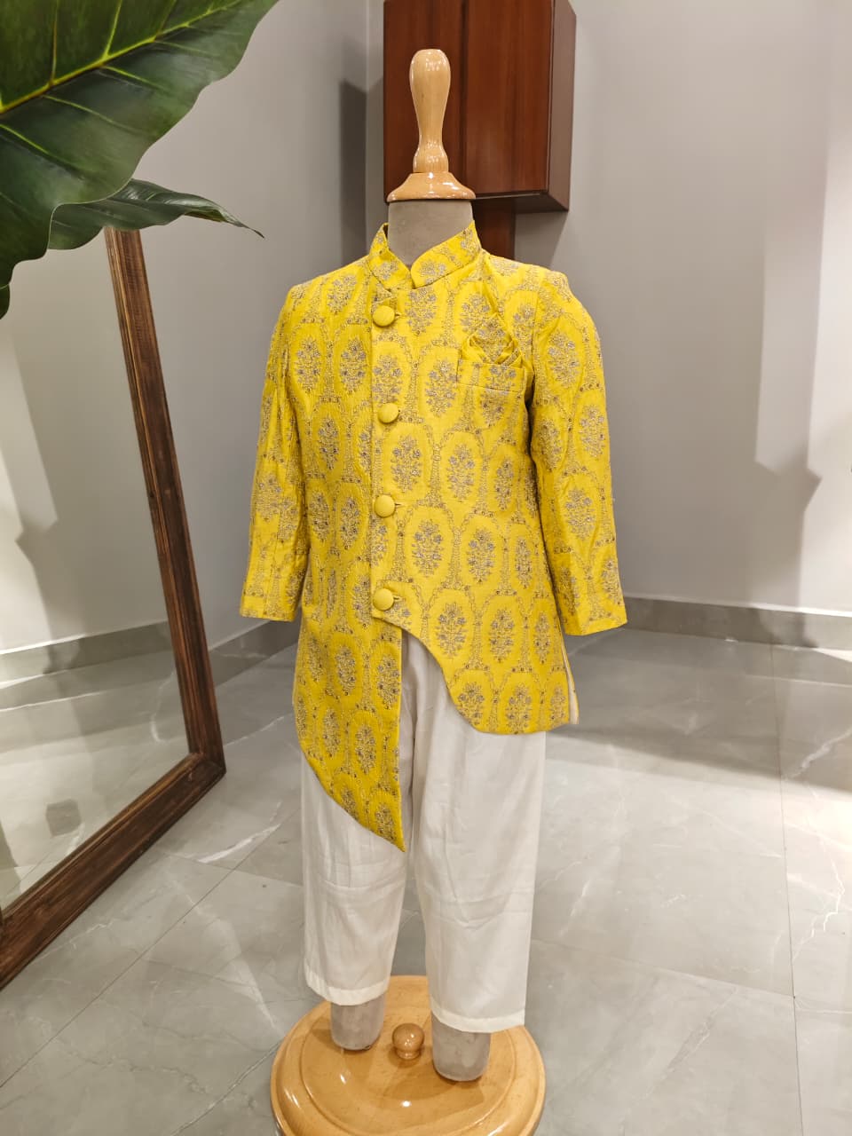 Lime Green Navdha Sherwani Set for 2 Years Old