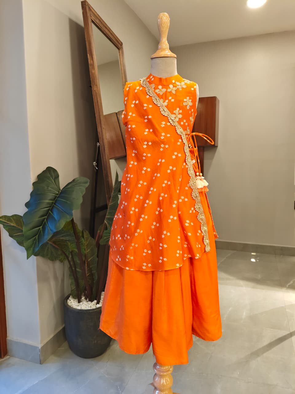 Orange Bandhej Cape with Dhoti for 1 Years Old
