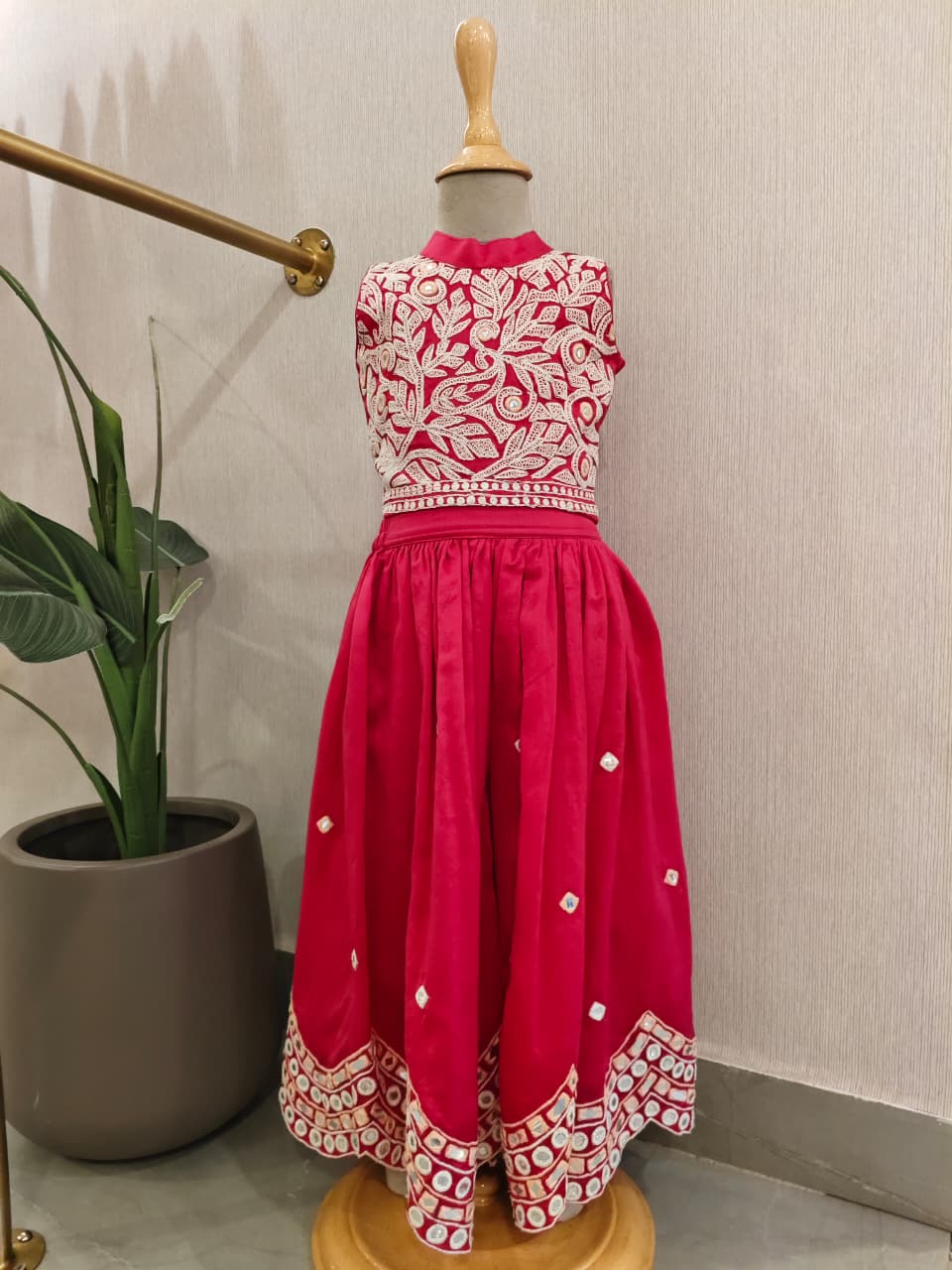 Cord and Mirror Embroidered Pink Top and Flare Pant for 2 Years Old