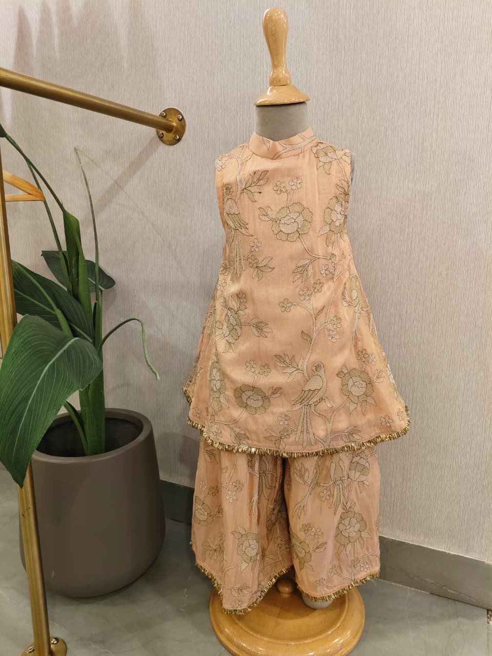 Peach Flower Embroidered Kurta and Flare Pant for 1 Years Old