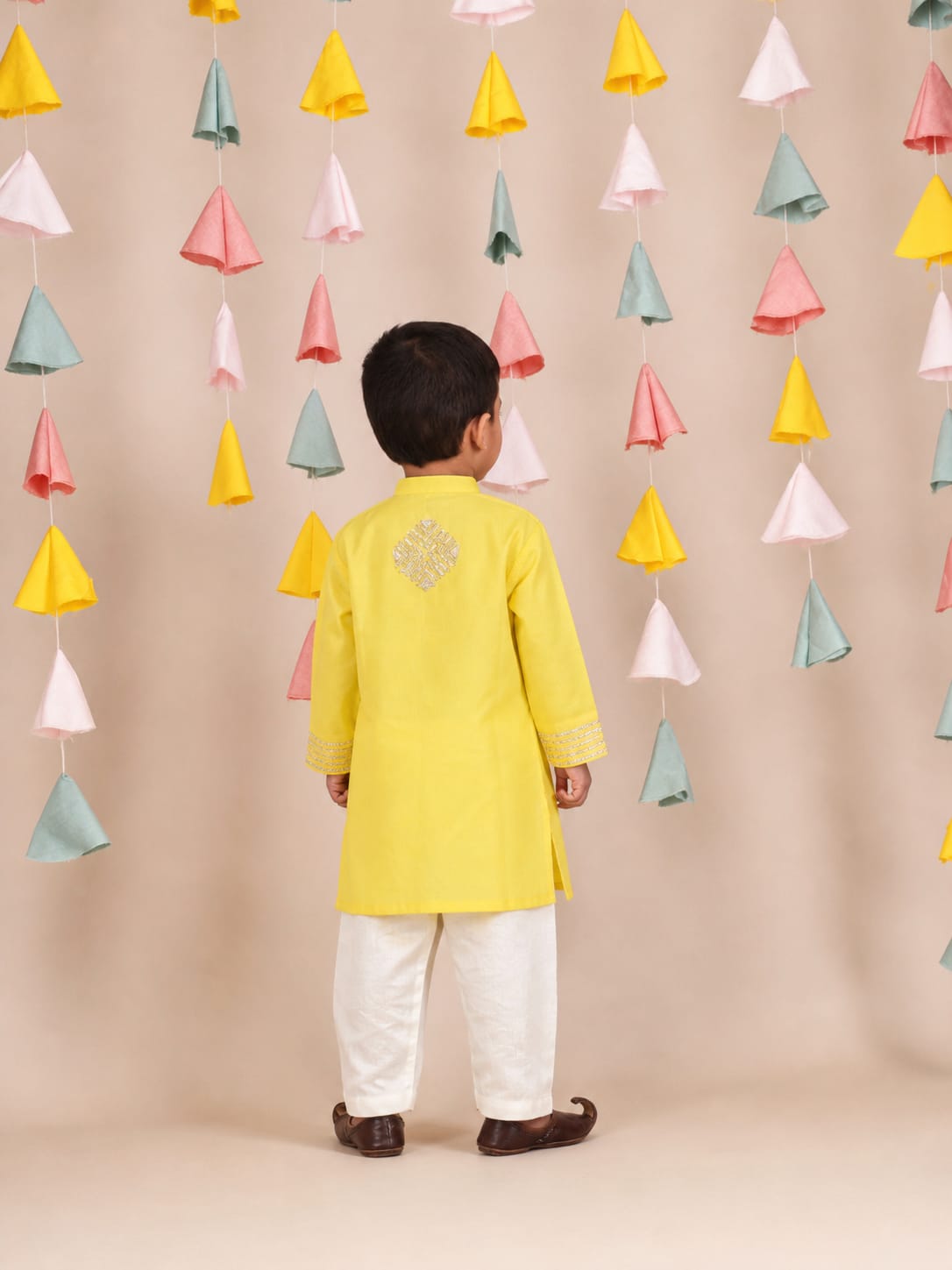 Yellow Chanderi Lace Work Kurta and Pant
