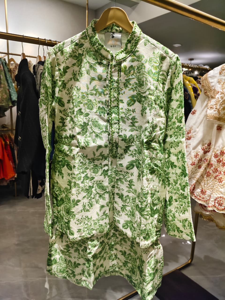 Green Rose Printed Jacket Kurta and Pants