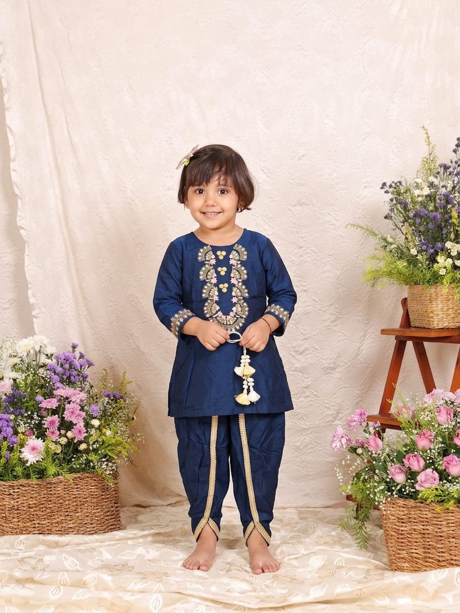 Royal blue Thread Embriodered Kurta with with Dhoti