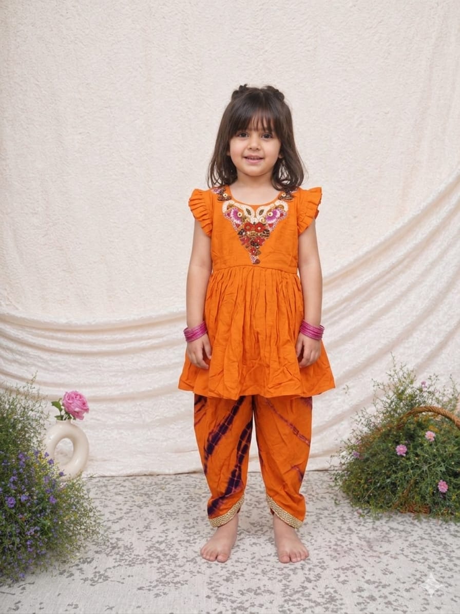 Orange Peplum And Dhoti