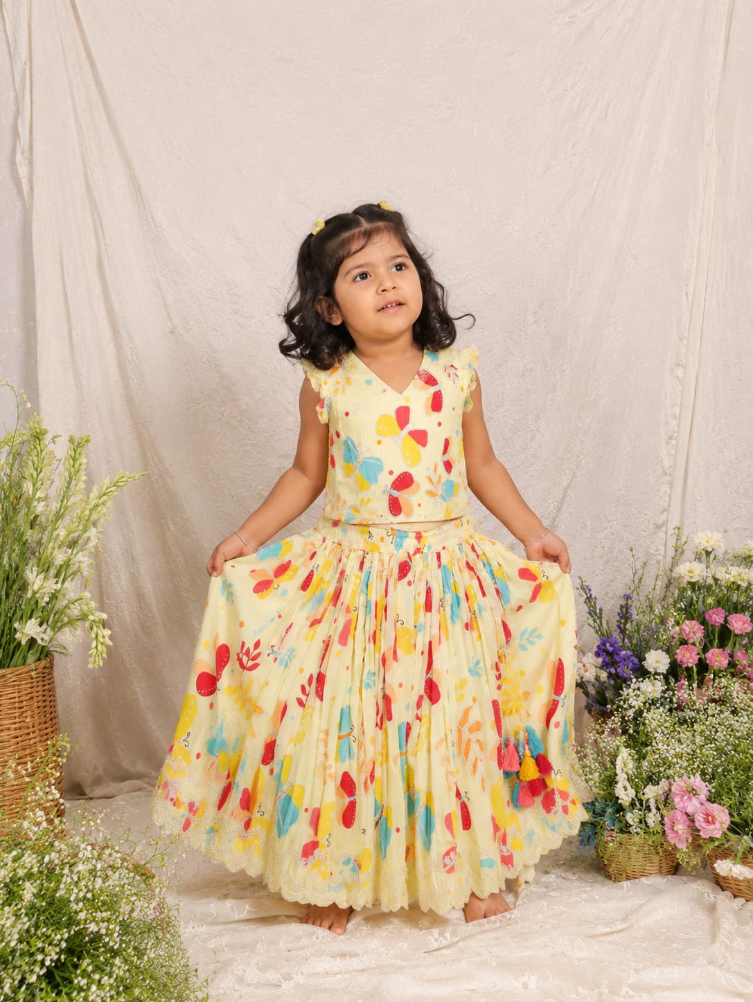 Butterfly Printed Top and Ghagara