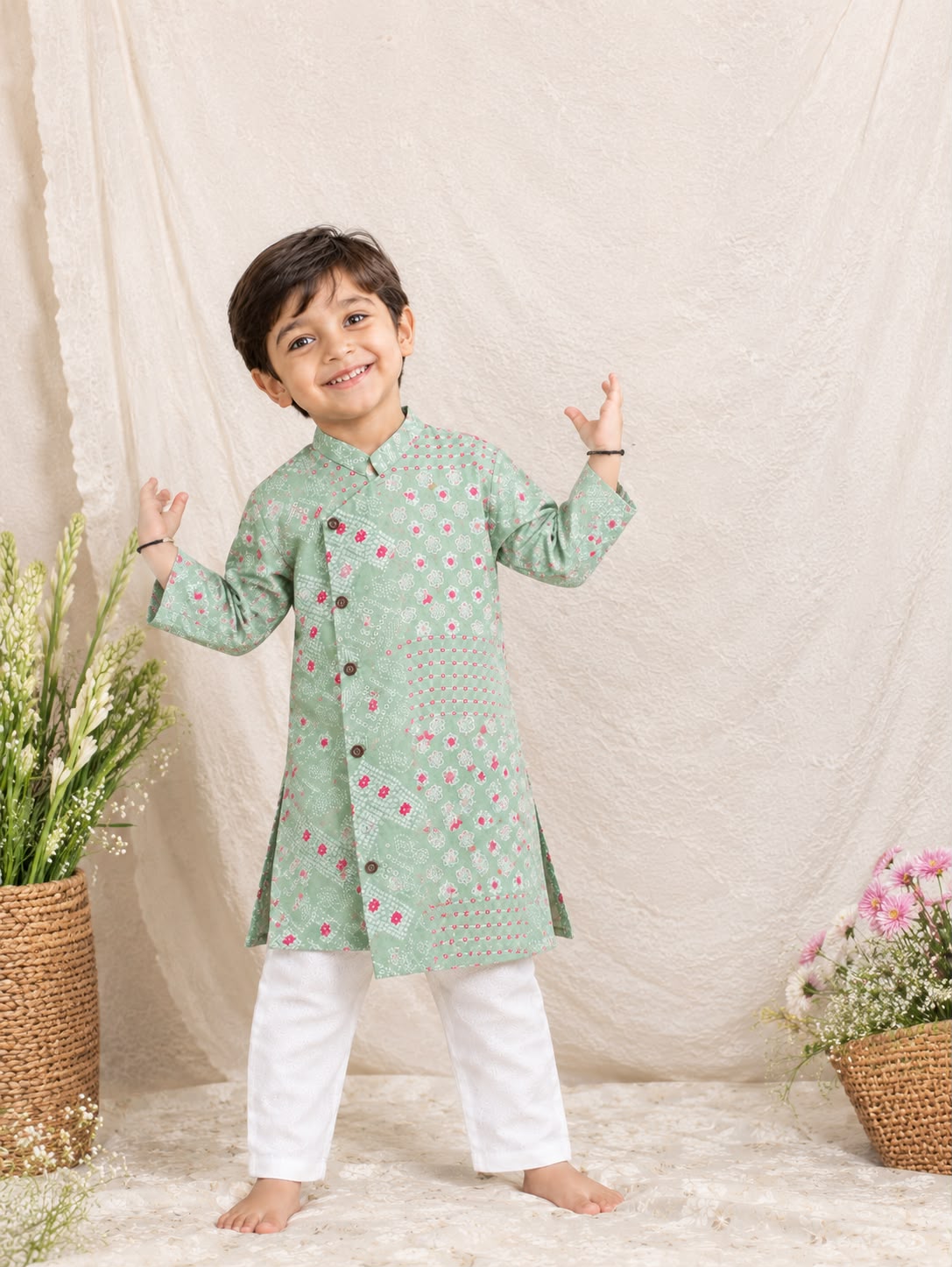 Bandhej Printed Kurta Set for 6 and 8 years