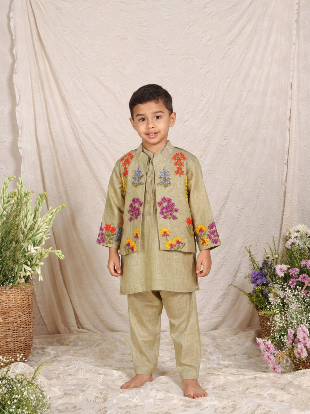 Pista Green Jacket Set for 5,7 and 12 Years Old