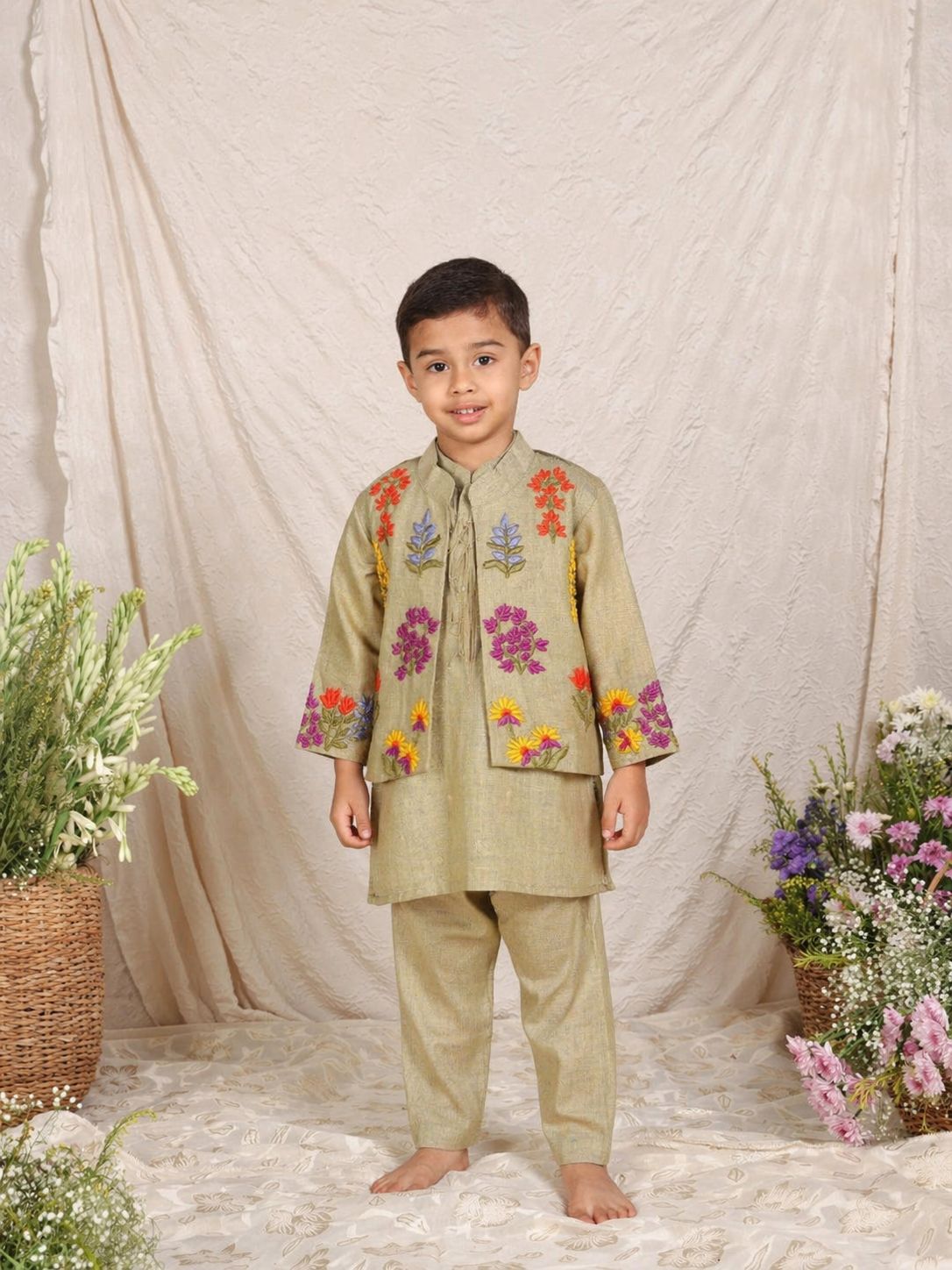 PISTA GREEN FLORAL JACKET SET for 6 months, 3,5,7 and 12 Years Old