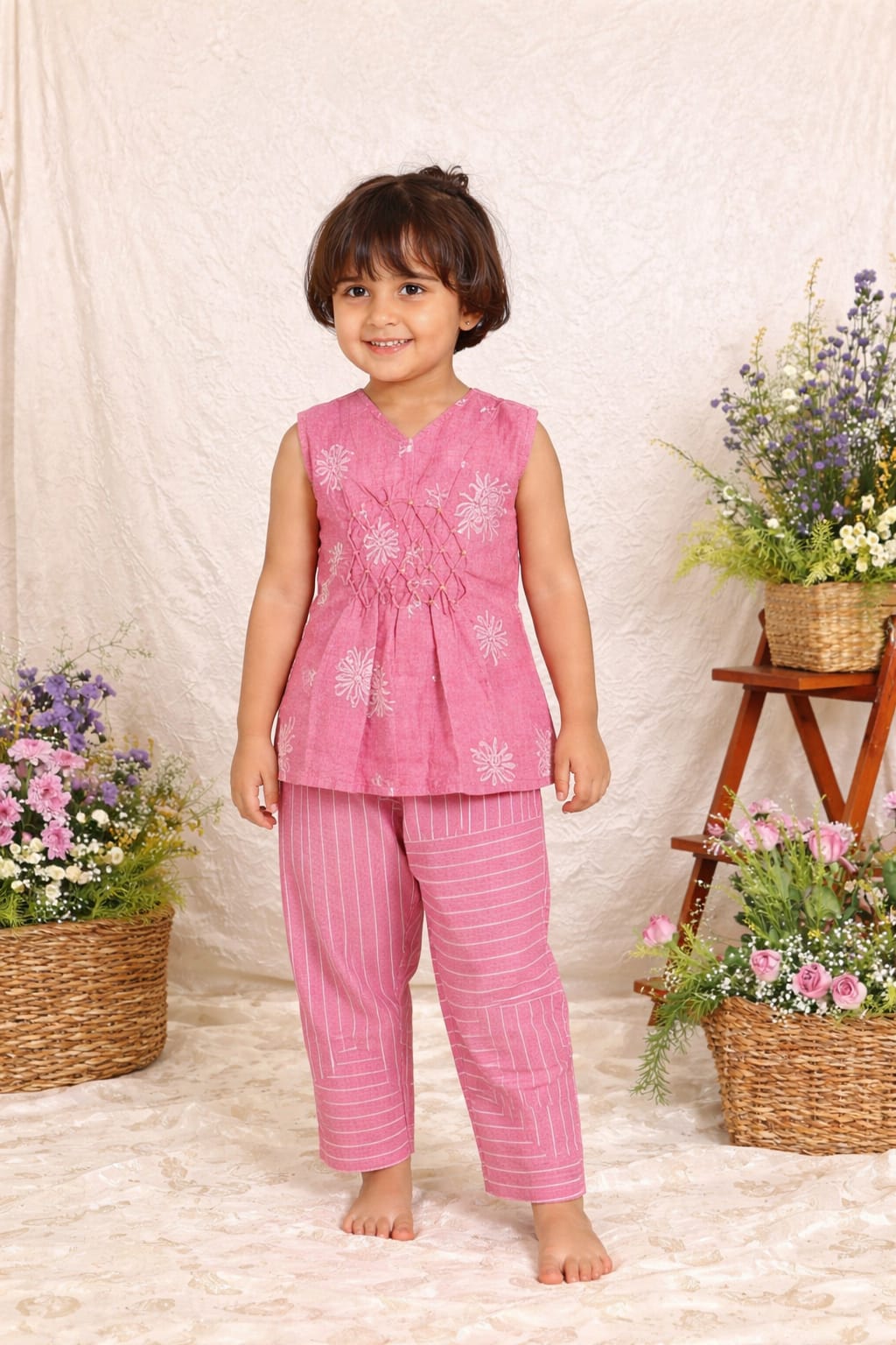PINK LINEN GIRL SET