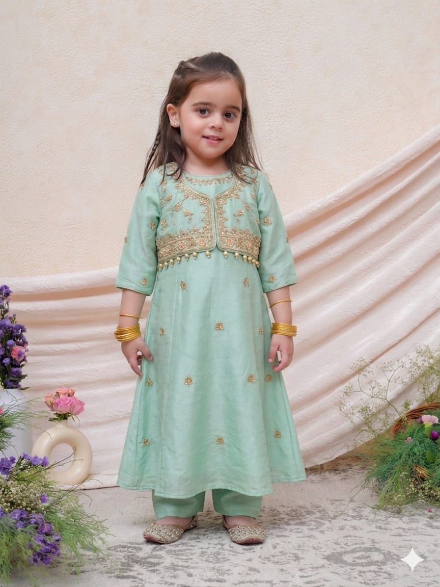 Sea Green Anarkali with Jacket for 3 Years Old