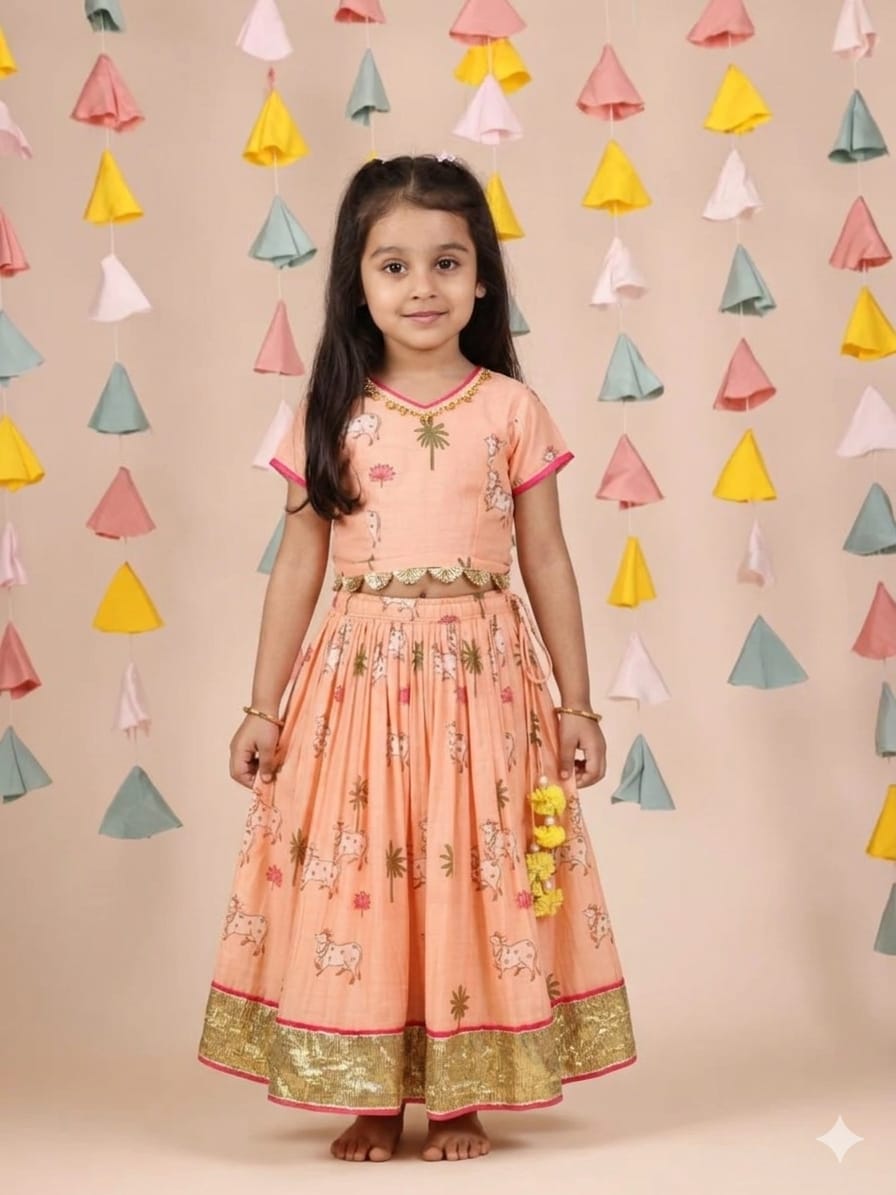 Adorable Printed Top With Fringed Detailing And Lehenga