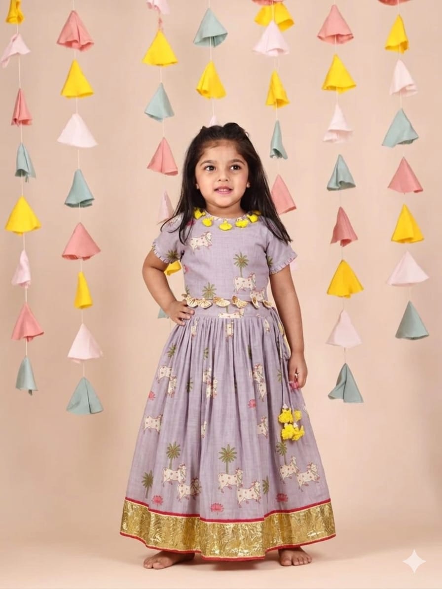 Adorable Printed Top With Fringed Detailing And Lehenga