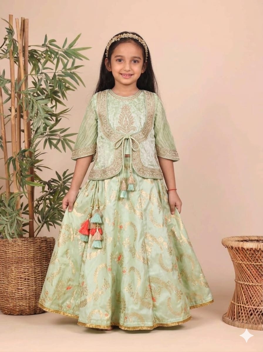 Velvet Top with Brocade Kali Ghaghra for 3 Years Old