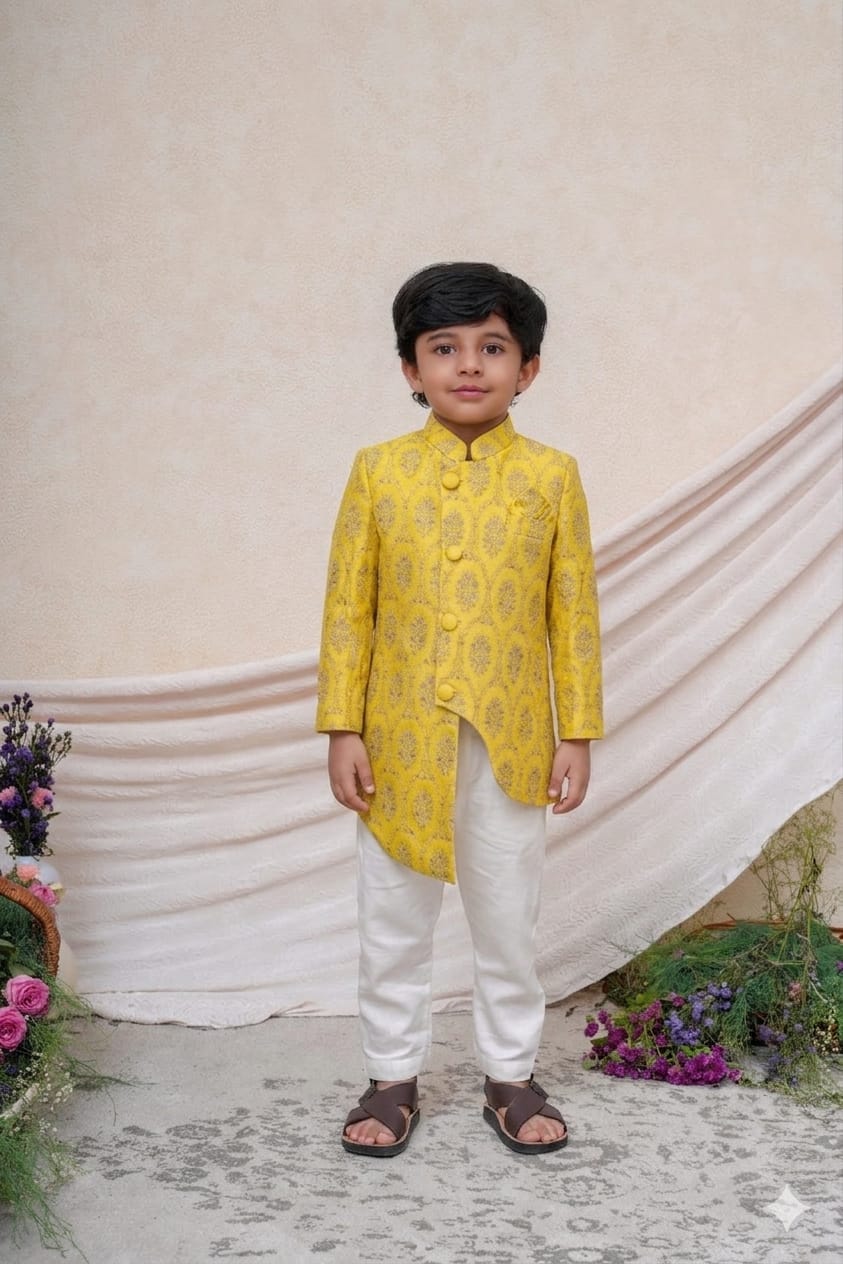 Lime Green Navdha Sherwani Set for 2 Years Old