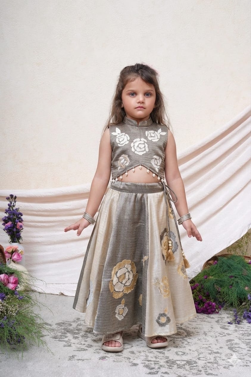 Applique Brocade Ghaghra and Blouse for 2 Years Old