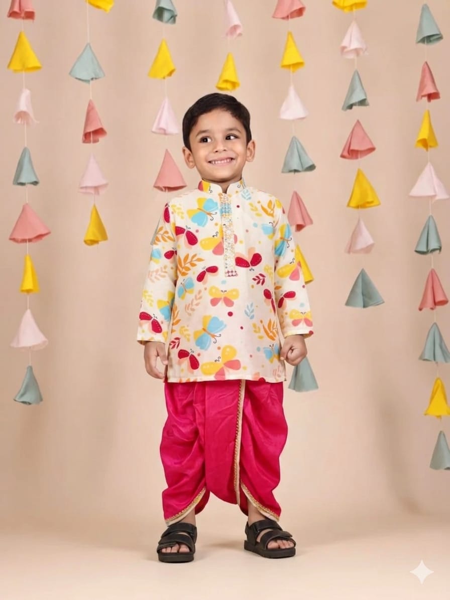 BUTTERFLY PRINT KURTA WITH DHOTI PANT for 2 Years Old