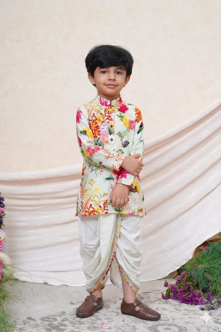 MINT BUTTERFLY KURTA &MINT GREEN DHOTI for 6 months,2,4 and 8 Years Old
