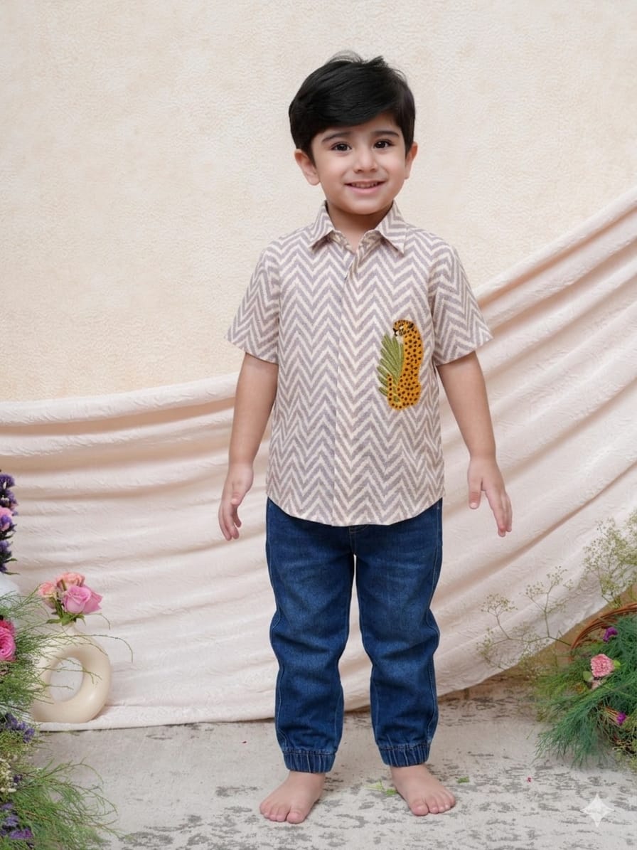 LAVENDER LINEN CHEETAH SHIRT for 4 and 6 Years Old