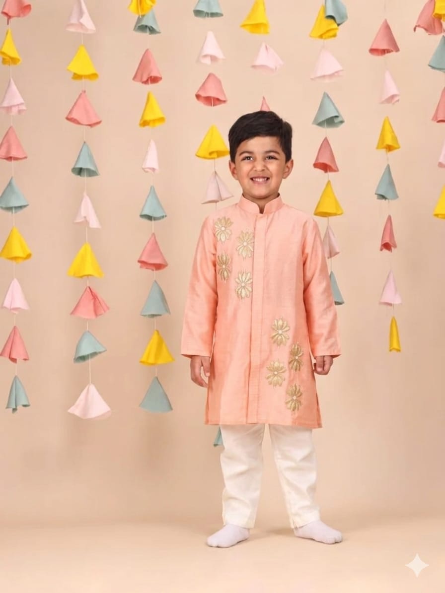 PEACH LOTUS LEATHER KURTA & PANT for 6 months Old