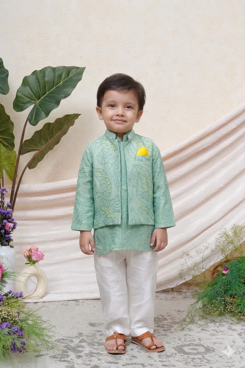 Mint Green Beads Work Lakhnavi Jacket with Lakhnavi Kurta and Pant