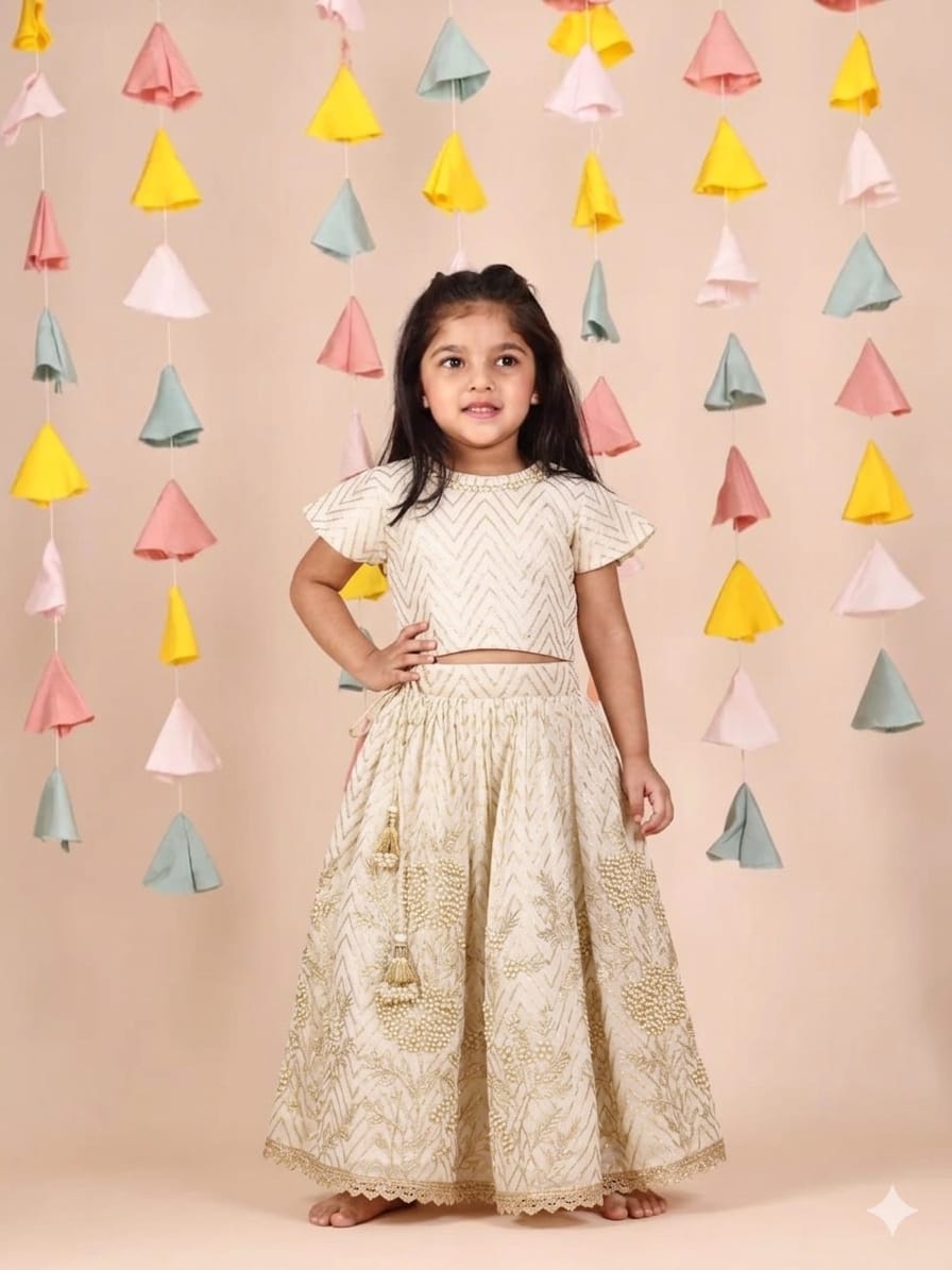 Off White Blouse and Ghaghra for 2 Years Old