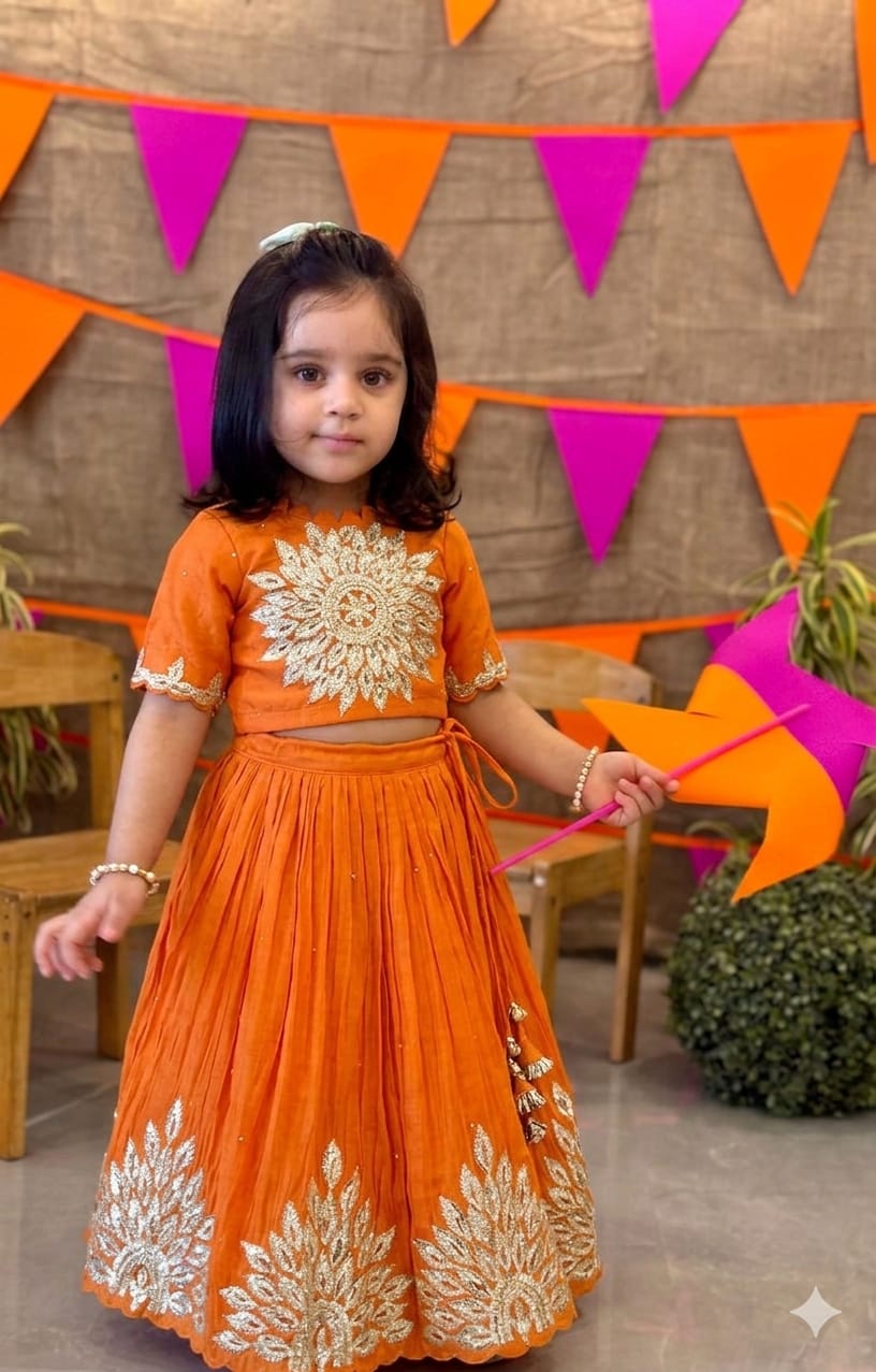 Orange Embroidered Lehenga Set