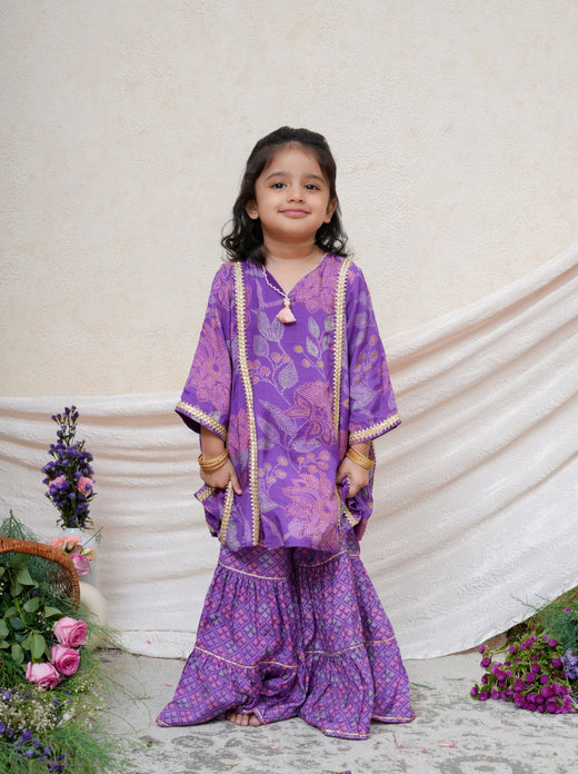 Mother's - Purple Printed Kurta Sharara - RTS
