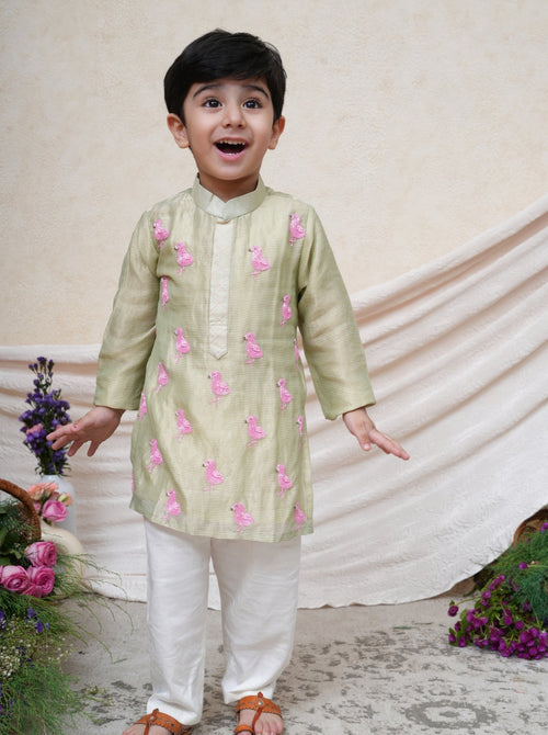 Mint Flamingo Kurta Set