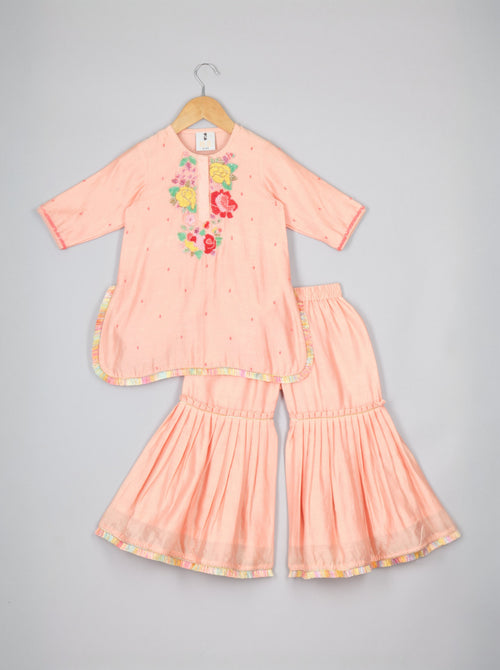 Peach Kurti And Sharara