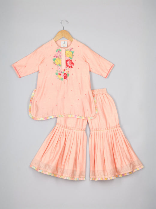 Mother's - Peach Kurti And Sharara