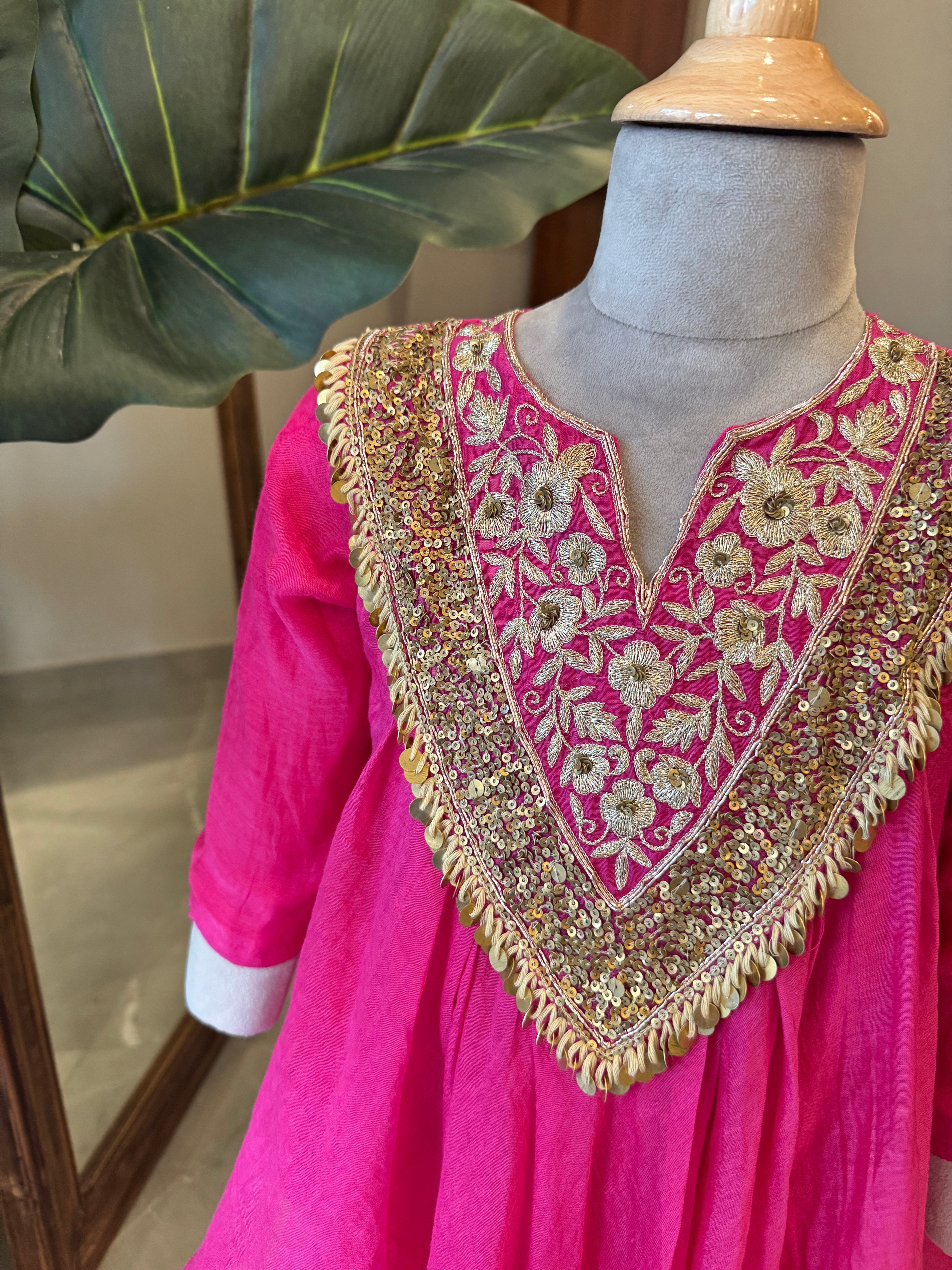 Pink Sequin Embellished Top With Flared Palazzo