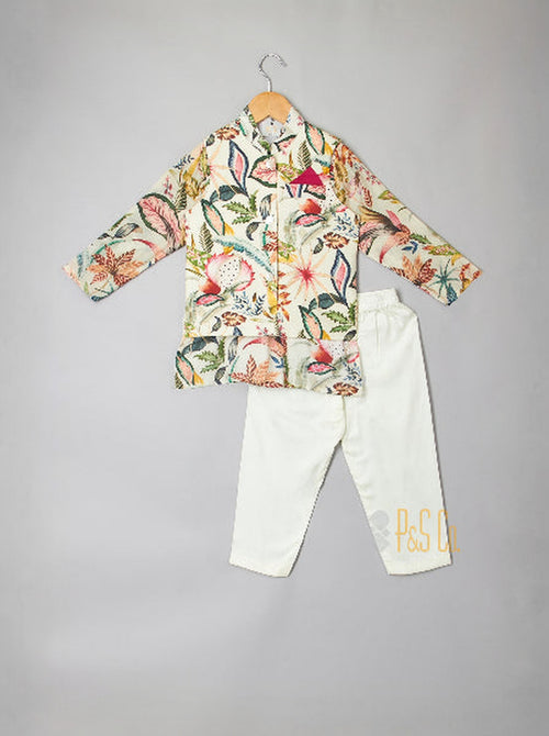 Tropical Print Kurta Set - RTS