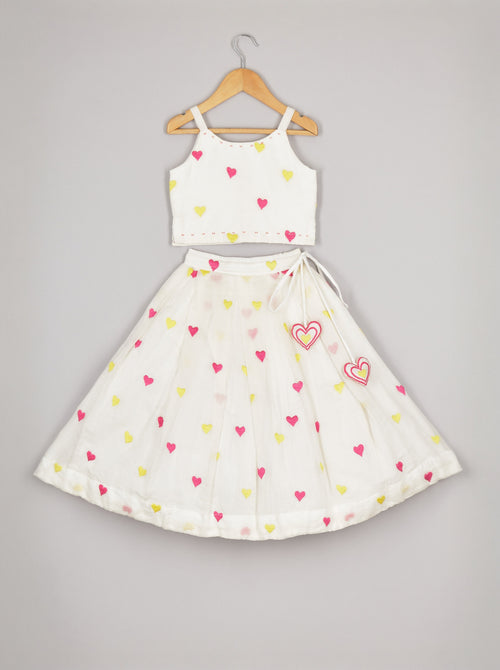 White Heart Ghagara Set