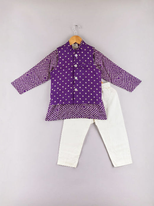 Father's - Bandhani Jacket Kurta Set