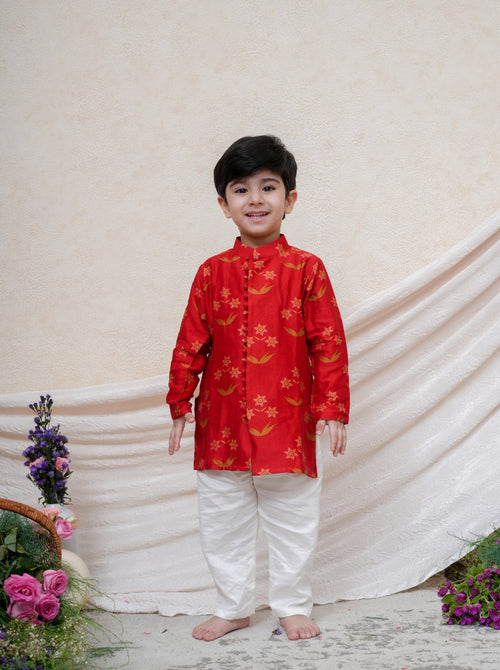 Red Chanderi Kurta Set