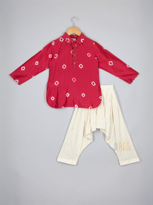 Red Bandhej Kurta Patiala