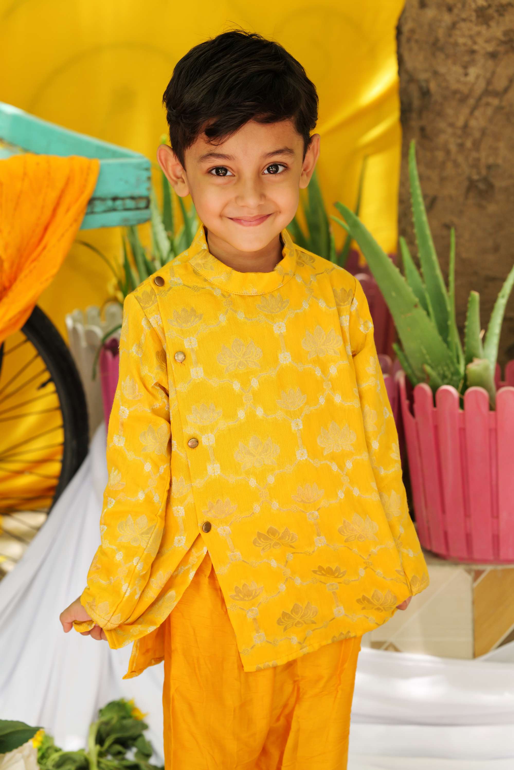 Keshariya Lotus Brocade Flap Kurta with Pyjama - P&S Company