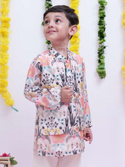 Multi Colour Floral Printed Kurta With Attached Jacket And Pyjama - P&S Company