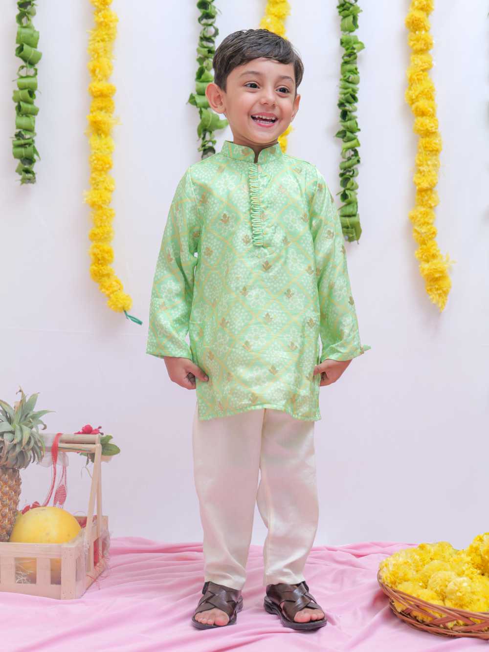 Lime Green Bandhani Kurta and Pyjama Set - P&S Company