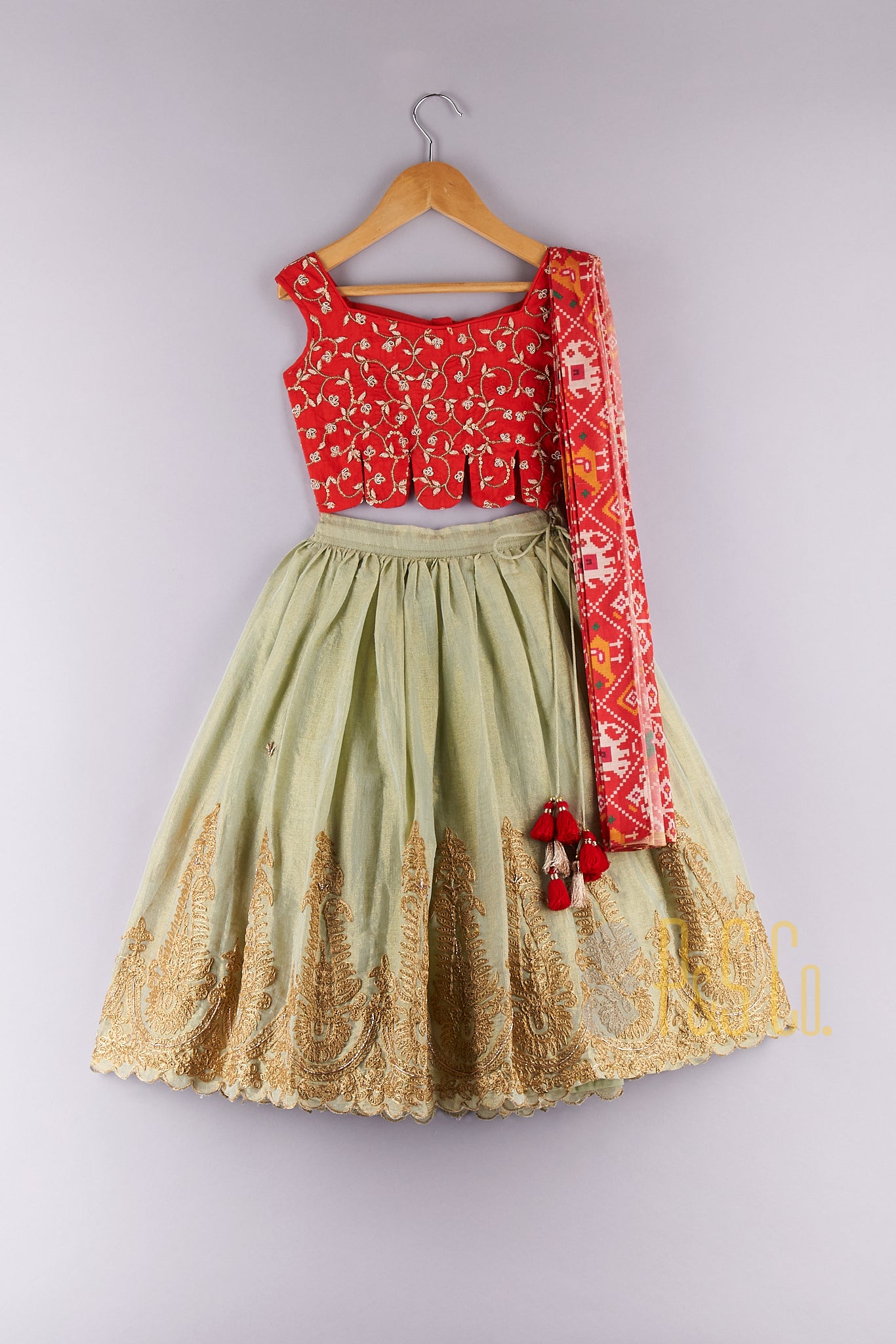 Floral Embroidery Top With Lehenga And Patola Print Attached Dupatta - P&S Company