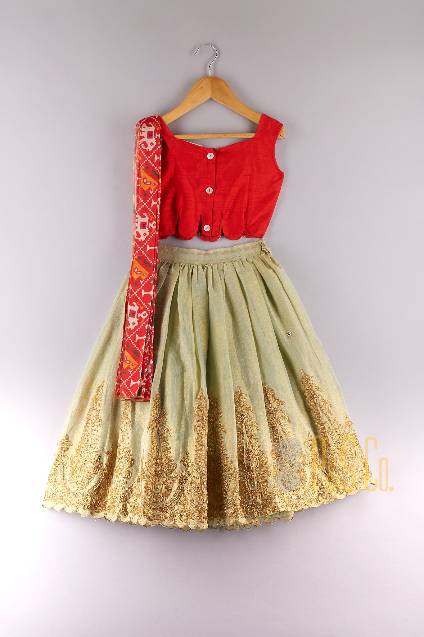 Floral Embroidery Top With Lehenga And Patola Print Attached Dupatta - P&S Company