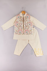 Multi Colour Floral Embroidered Jacket With Cotton Kurta And Pyjama - P&S Company