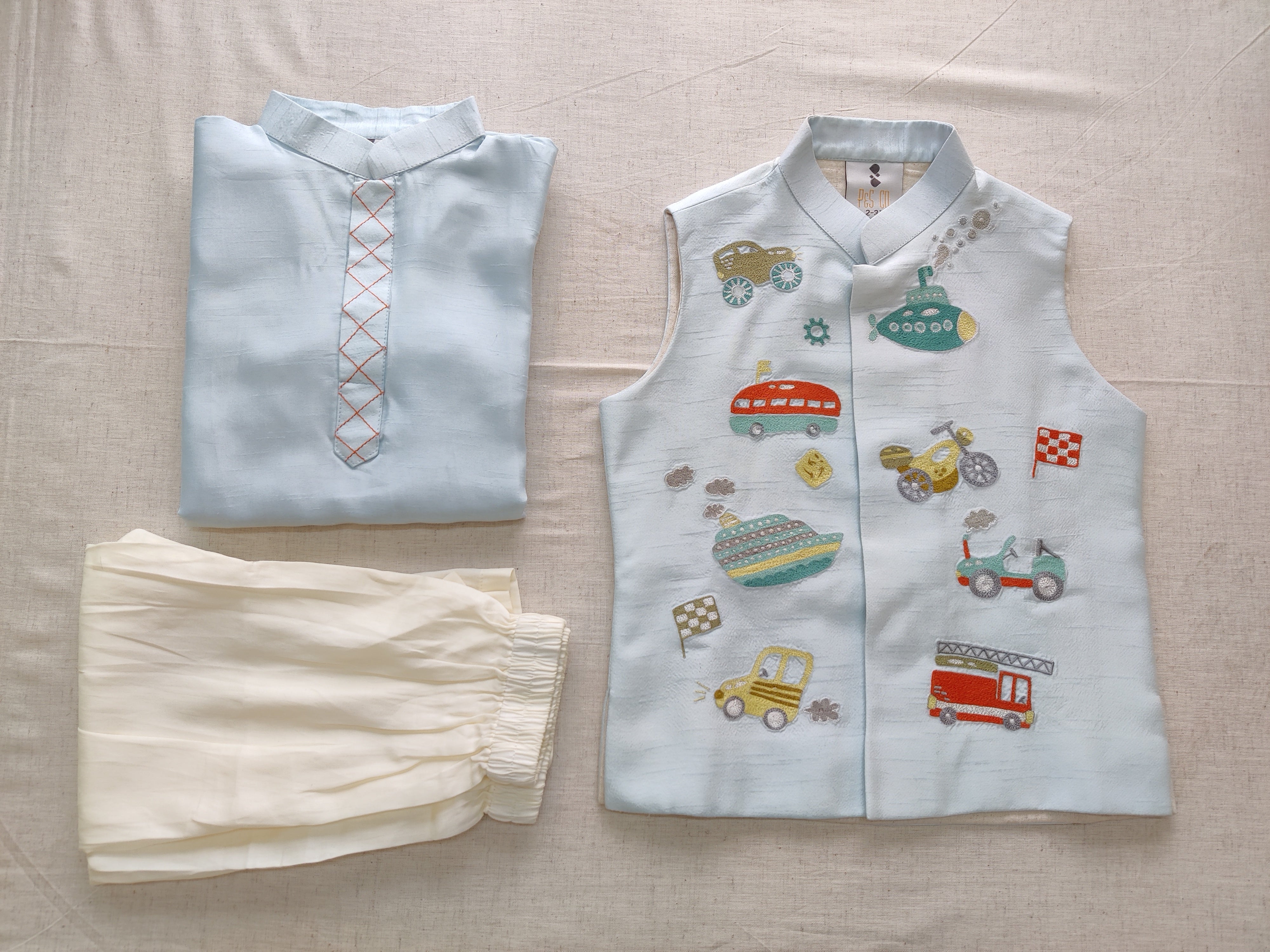 Embroidered Transport Cartoon Jacket with Kurta and Pyjama - P&S Company