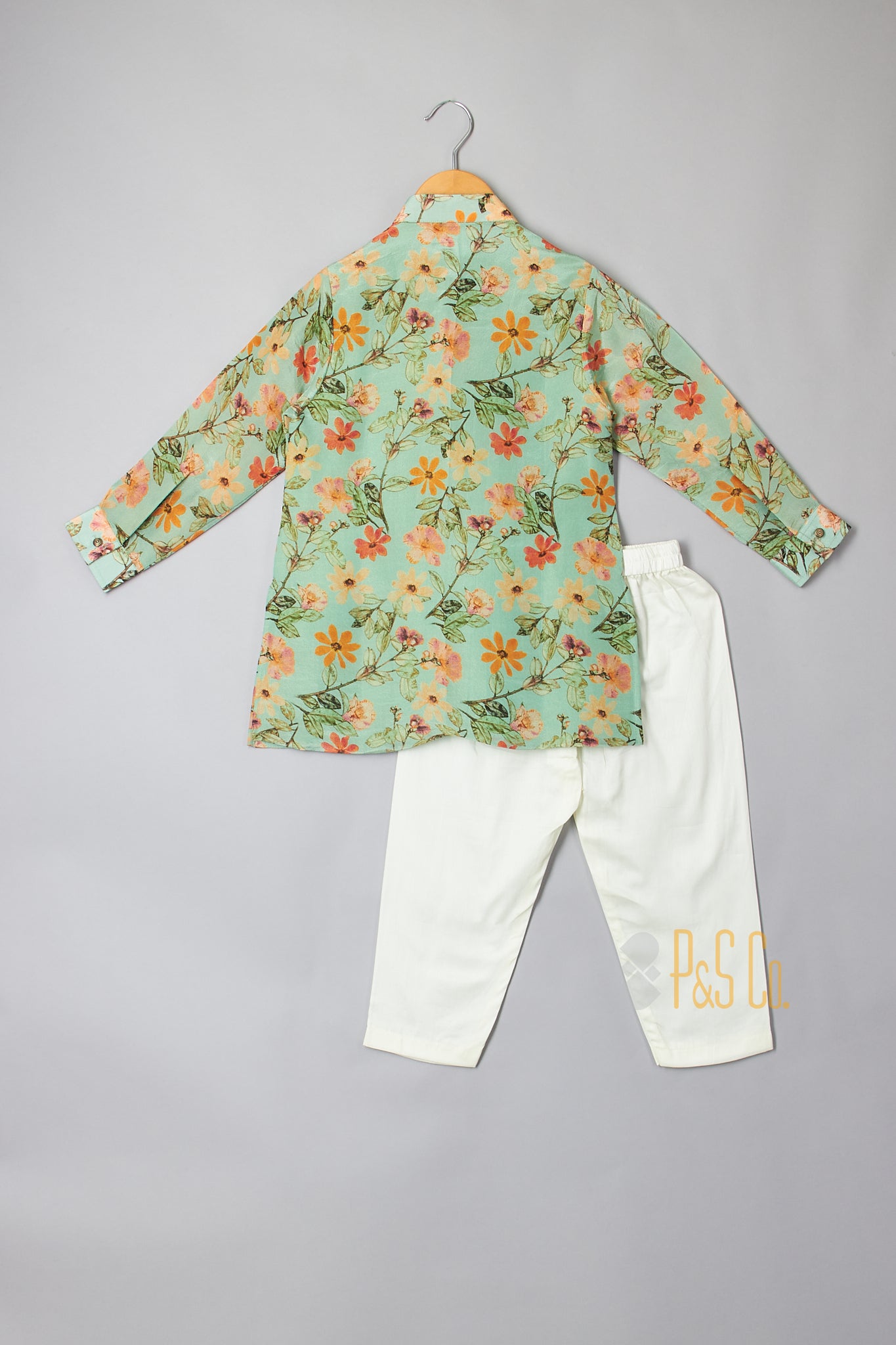 Mint Green Floral Printed Kurta with Pyjama - P&S Company
