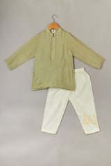 Mint Green Embroidered Nehru Jacket Kurta and Pyjama Set - P&S Company