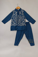 Zari Thread Embroidered Jacket With Navy Blue Kurta And Pyjama - P&S Company