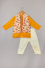 Mustard Pin Tuck Detailed Kurta With Floral Jacket And Pyjama - P&S Company