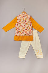 Mustard Pin Tuck Detailed Kurta With Floral Jacket And Pyjama - P&S Company