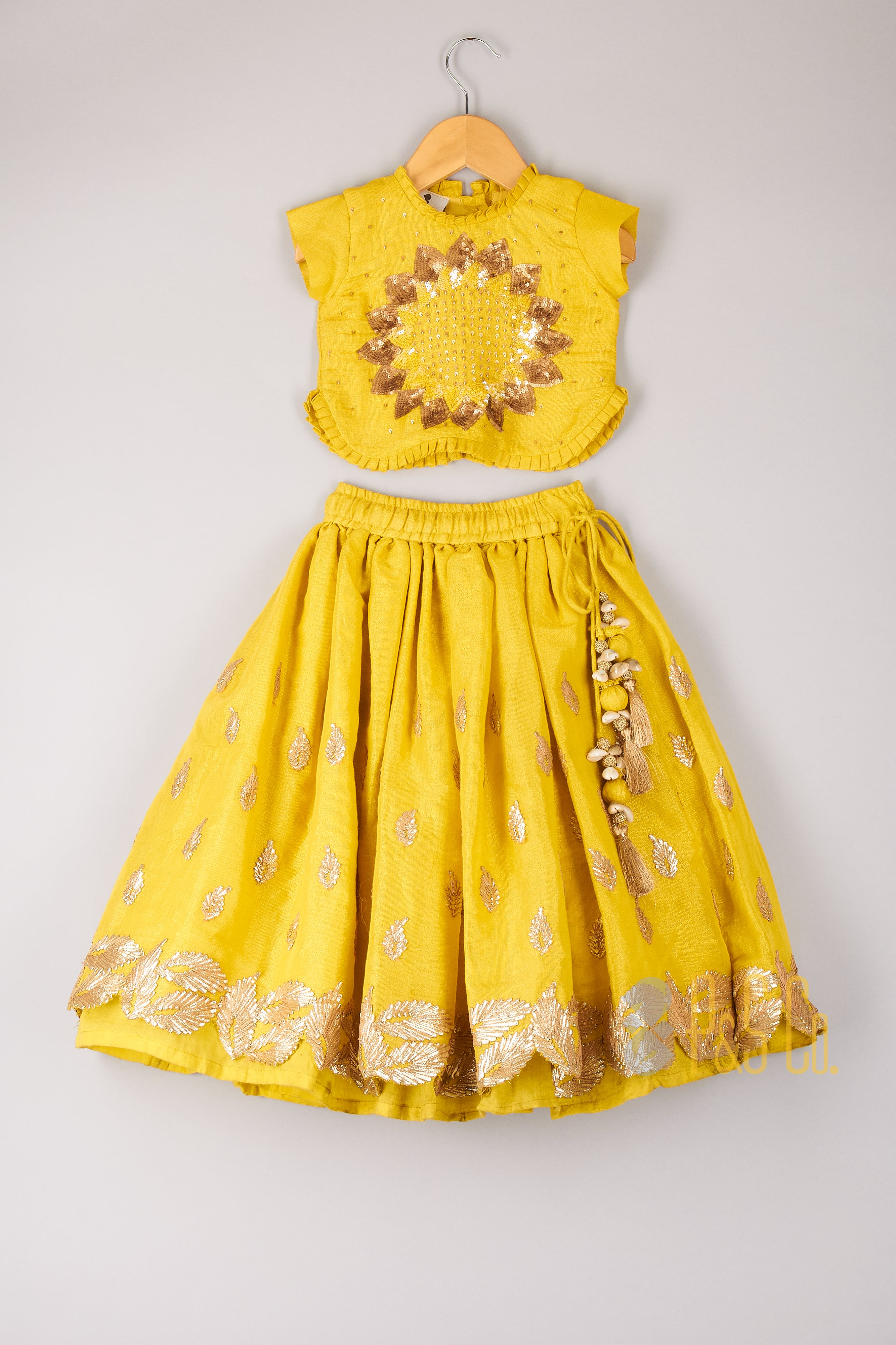  Yellow Flower Sequin Work Top With Embroidered Lehenga - P&S Company