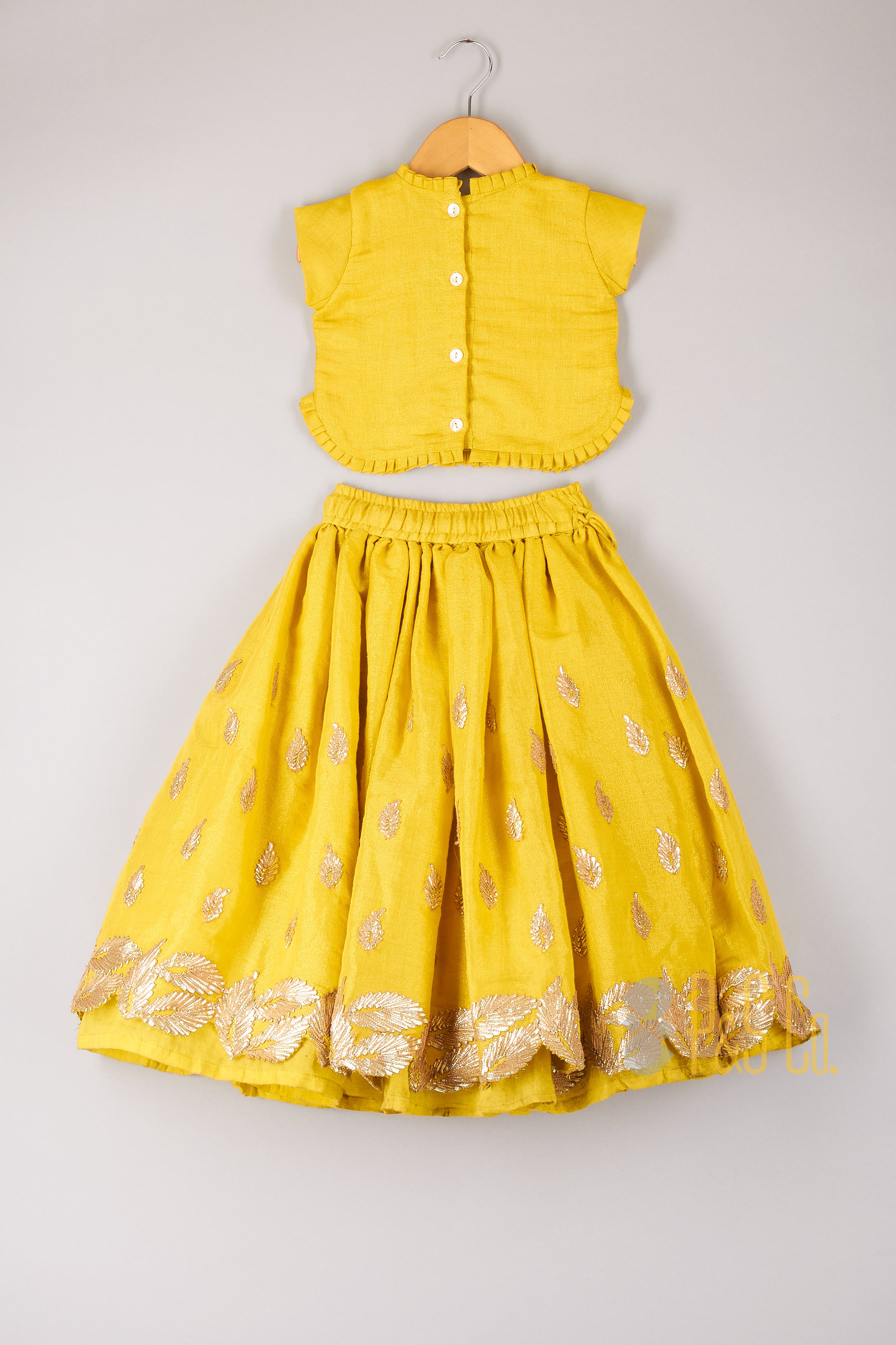  Yellow Flower Sequin Work Top With Embroidered Lehenga - P&S Company